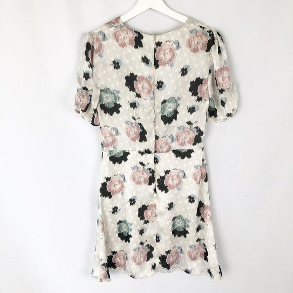 Topshop Floral Polka Dot Tea Dress Puff Ruched Sleeves V-Neck Slip Corset Summer - Picture 8 of 9